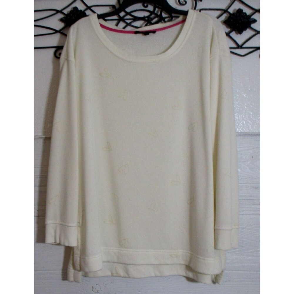 Jane & Delancey Women's Fleece Top Size L Long Sleeve Ivory Round Neck